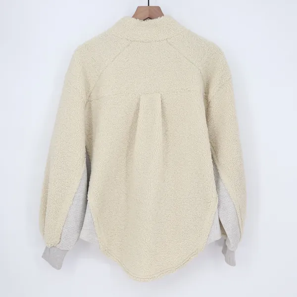 Blueb. Sherpa Jacket Womens Medium Ivory Half Zip Raglan Long Sleeve Mock Neck - Image 6