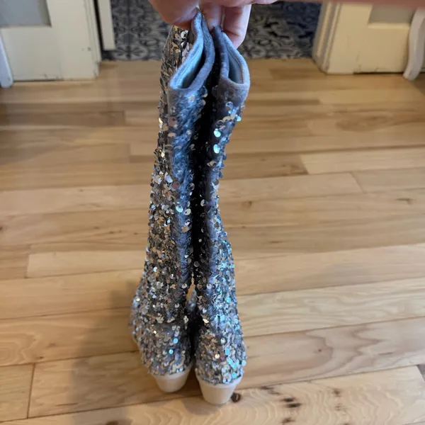 Steve Madden hi heel Boots Tyrus silver Sequin - size 6! NEW! - Image 6