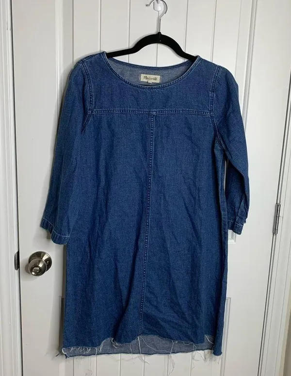 Madewell blue denim fray hem shift dress size medium preppy casual summer spring - Image 2