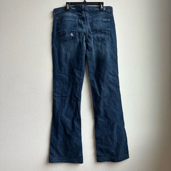 7 For All Mankind Dark Wash Flare Boot Cut Distressed Jeans Size 30 - Image 5