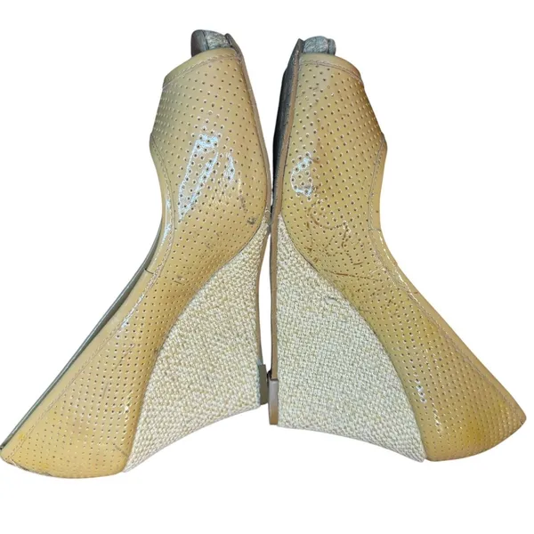 Lilly Pulitzer Shoes Womens Size 7 Beige Leather Peep Toe Espadrille Wedge Heels - Image 5