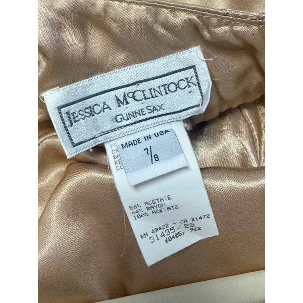 Vintage Jessica McClintock Gunne Sax Gold Satin Halter Maxi Dress Embroidered - Image 6