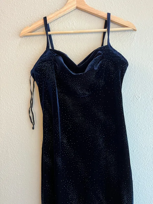 90s Y2K Navy Blue Velvet Formal Dress - Image 3