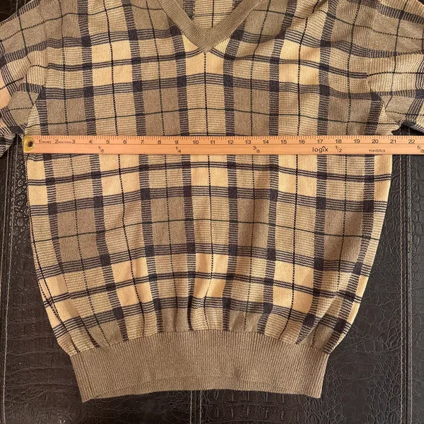 Bobby Jones V Neck Plaid Sweater Vintage Size M 100% Cotton - Image 3