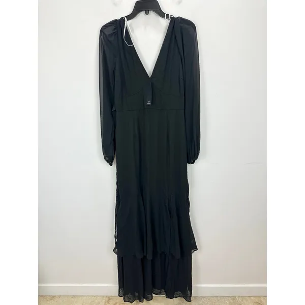 Lulus Tier Elegance Black Long Sleeve Tiered Maxi Dress Chiffon Formal M NWT - Image 5