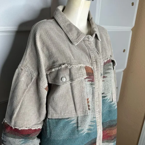 POL Corduroy Aztec Oversized Button Down Shirt Jacket Shacket Size Large - Image 9