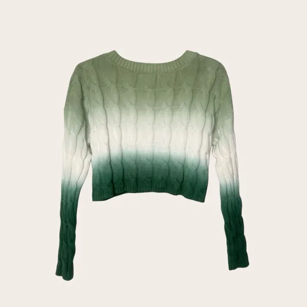 Sincerely Jules Green Ombre Cable Knit Cropped Green Sweater Medium - Image 2
