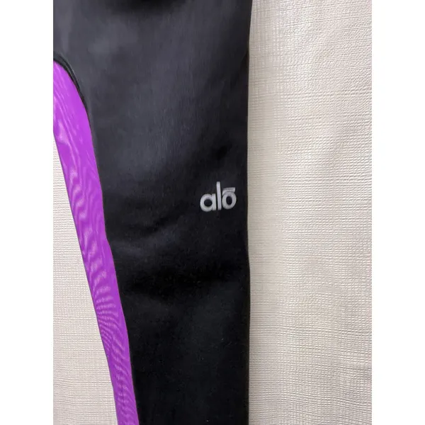 Alo Yoga Women Black Purple Mesh Panel Leggings XS Athletic Gym Workout - Image 3