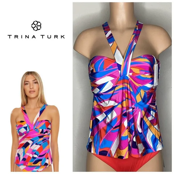 New. Trina Turk multicolored tankini top. Size 10. Retails $102 - Image 2