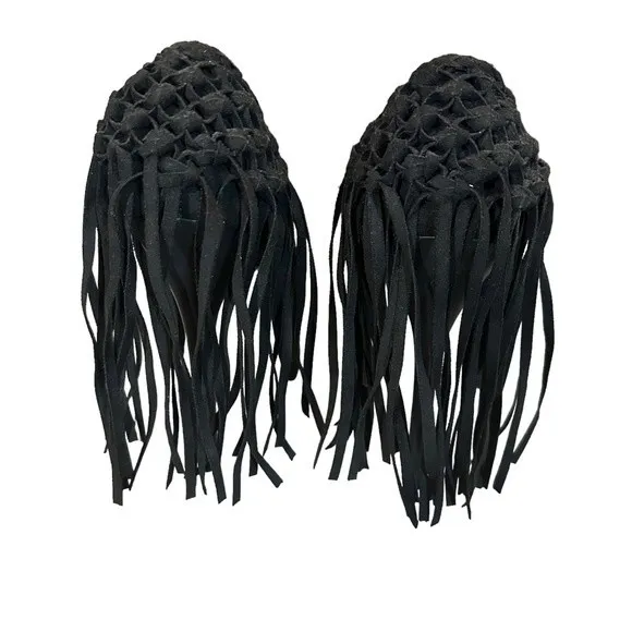 Steve Madden Tipsyy Black Suede Fringe Heels Sz 6 - Image 2