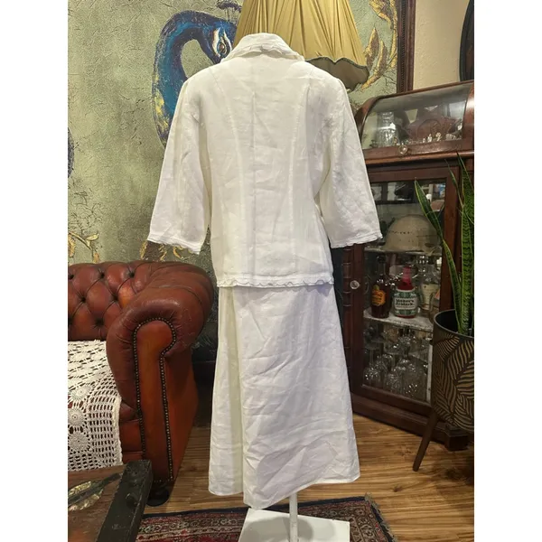 Kim Rogers Petite Linen Skirt Set White Ruffle Blazer & Midi Skirt Size PL Coast - Image 6