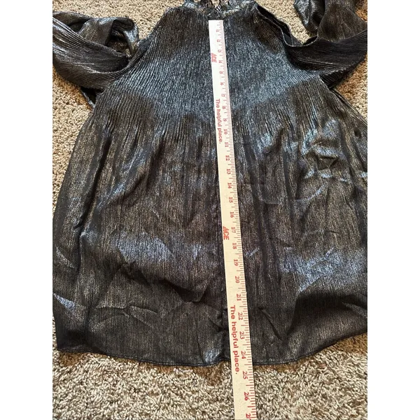 Lauren Ralph Lauren Black Metallic Cold Shoulder Blouse Accordion‎ Plissé Small - Image 9