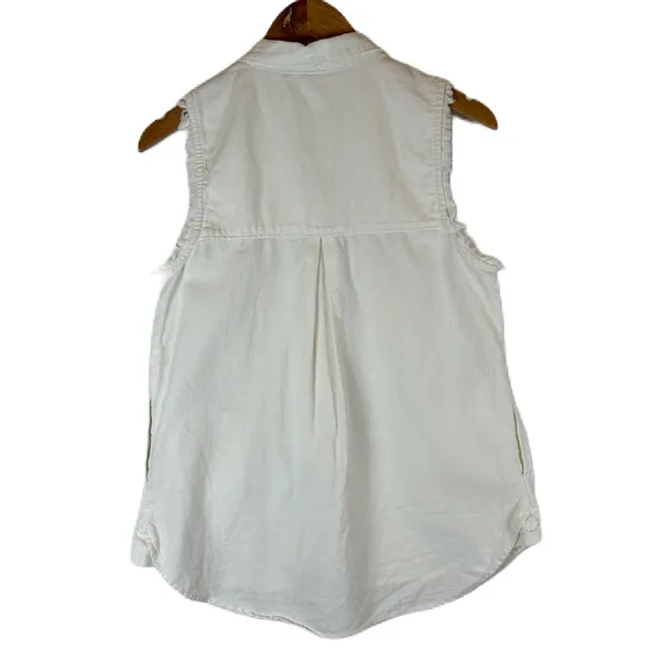 Free People White Sleeveless Button Down Shirt Top Frayed Edges Boho‎ S - Image 2