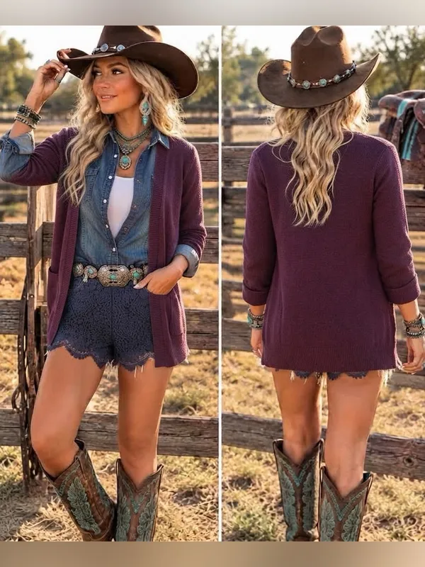 Ann Taylor Open-Front Layering Cardigan - Plum / Burgundy - Medium - Image 2
