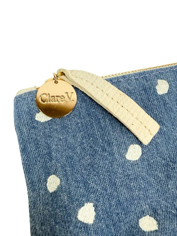 Clare V Polka Dot Denim Leather Foldover Clutch - Image 3