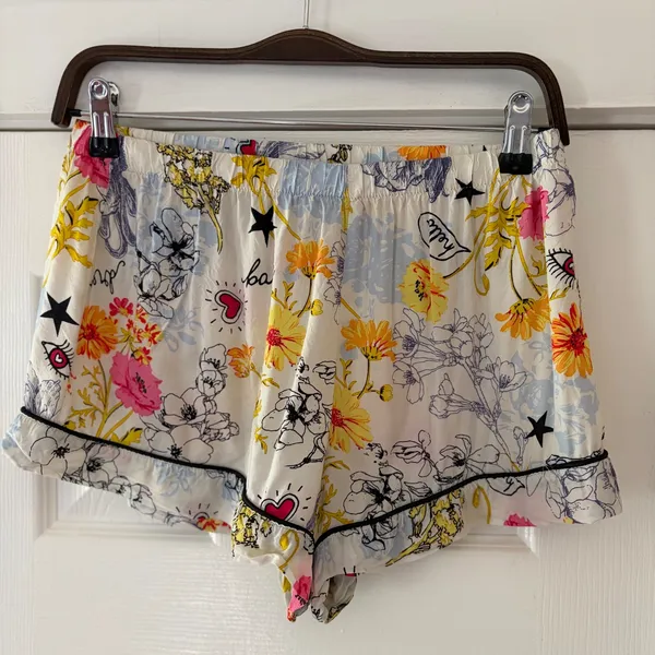 Betsey Johnson Pajama Set Small Floral Star Heart Print Rayon‎ 2pc PJ Size S - Image 6