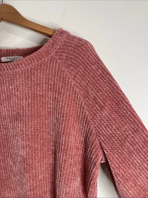 Project Social T Chenille Chunky Knit terracotta Raw Hi-Lo Hem Sweater size L - Image 4