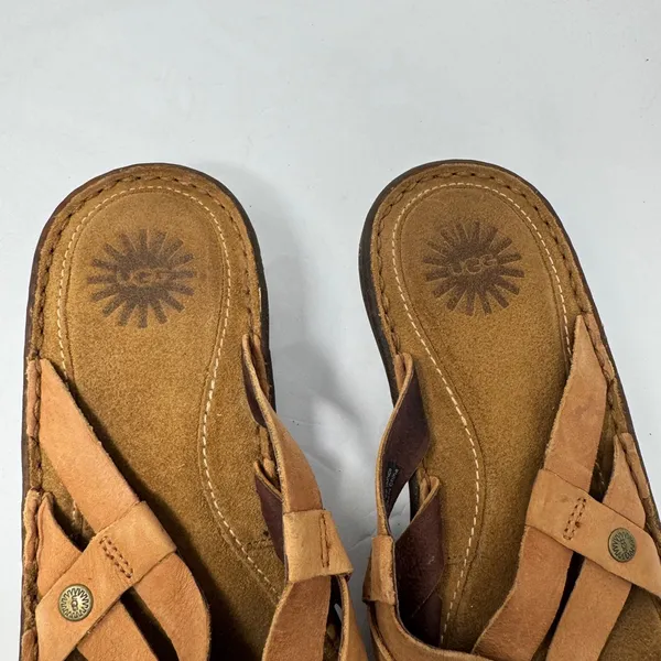 Ugg Lani Criss Cross Strap Leather Wedge Sandals Brown Size 8 - Image 6
