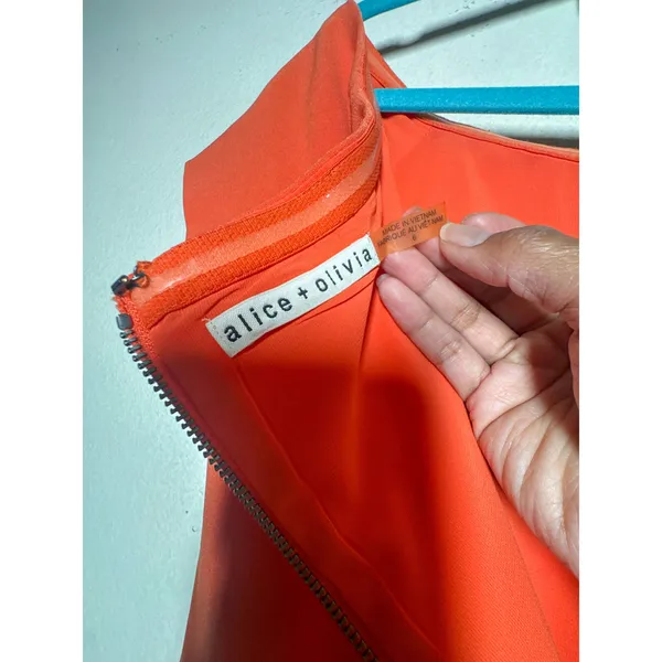 Alice + Olivia Aleah Off Shoulder Dress 6 Tangerine Orange Fitted Sheath - Image 6