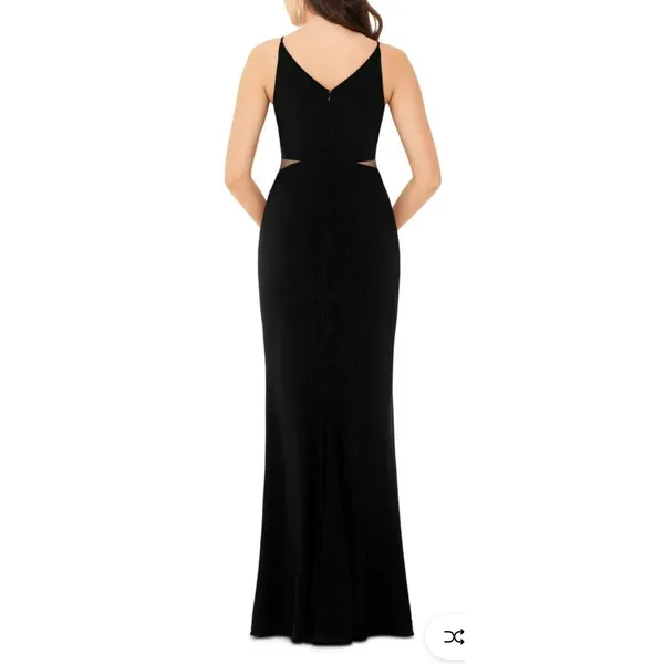 Xscape Black Beaded Straps Mesh Inset‎ Gown Size 10 $258 5298X - Image 2