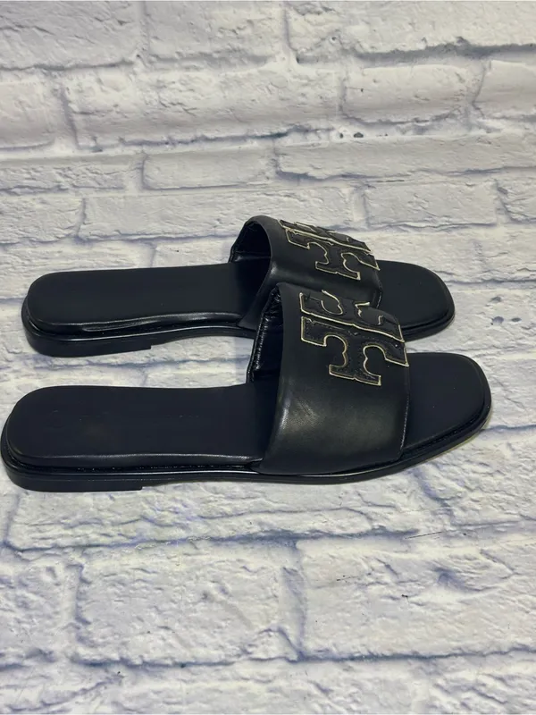TORY BURCH Double T Sport Leather Slide Sandal Perfect Black Size 9.5 (40) - Image 5