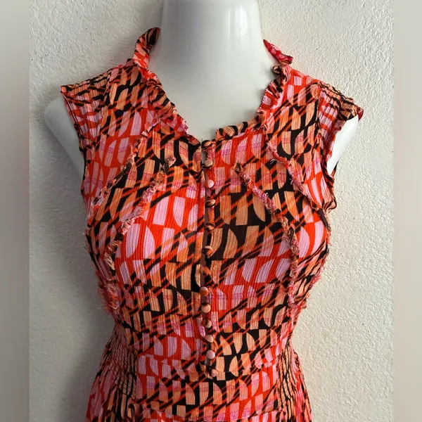Free People Sahara Jumpsuit In Orange/Pink Abstract Print Wide Leg Boho Gypsy S - Image 8