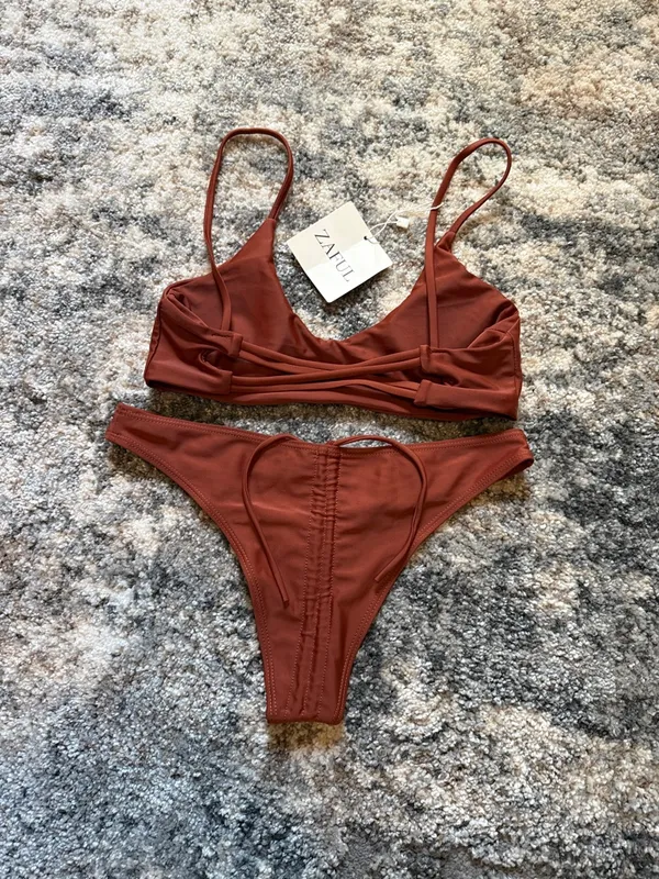 Zaful Rust Brown Scoop Bikini Top & Brief Set - Image 2