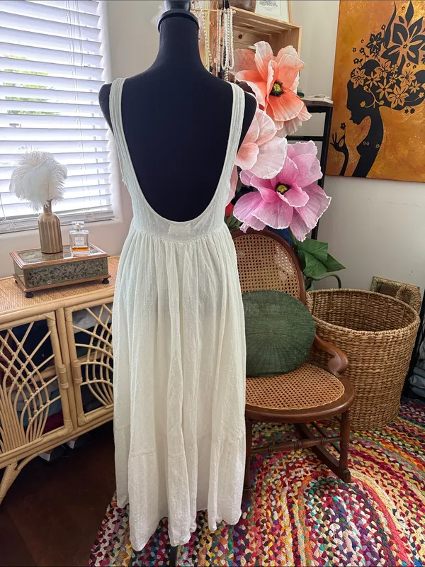 Urban Outfitters Off-White Swiss Dot U-Back Empire Babydoll Midi Maxi Dress - Image 2