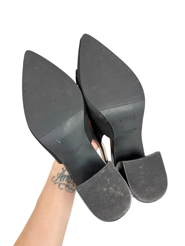 NYDJ Sanya Slingback Point‎ Toe Heels Blacklast Denim Black Buckle Size 9 - Image 10