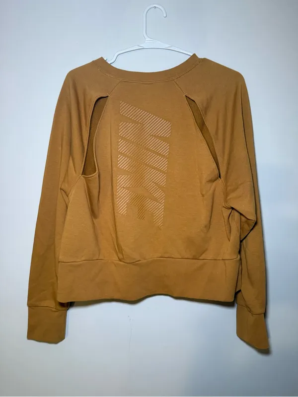 Nike Dri-FIT Open Back Cropped Sweatshirt Women M Brown Gold - Image 7