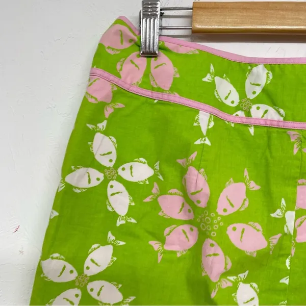 Lilly Pulitzer Vintage 90s Green Floral Mini Skirt Womens 8 Mod Retro Skort Pink - Image 7