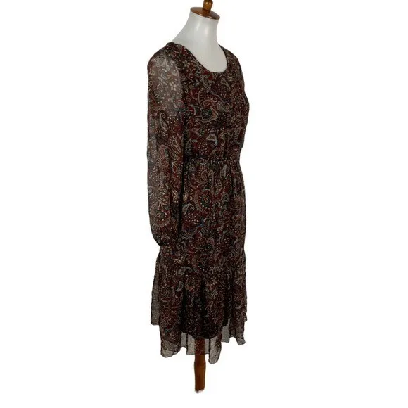 Lara Guidotti Dress XS Long Sleeve Viscose Silk Boho Paisley Evening Party - Image 4
