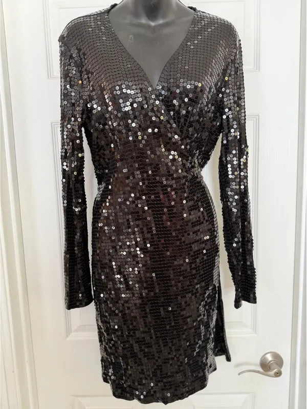 Michael Kors Black sequin long sleeve wrap dress - Image 5