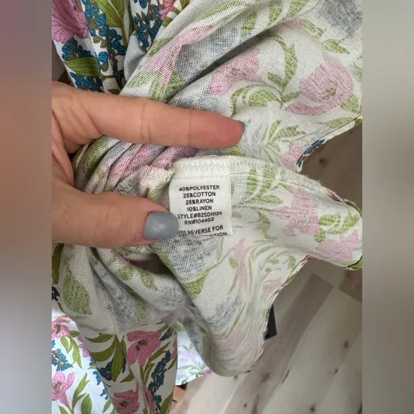 Tuckernuck Linen floral block print babydoll mini dress ruffle pyjama square neck flutter - Image 12