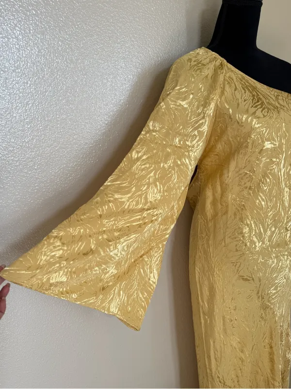 NWT H&M Gold Metallic Jacquard One Shoulder Open Back Maxi Dress M Y2K Glam - Image 3