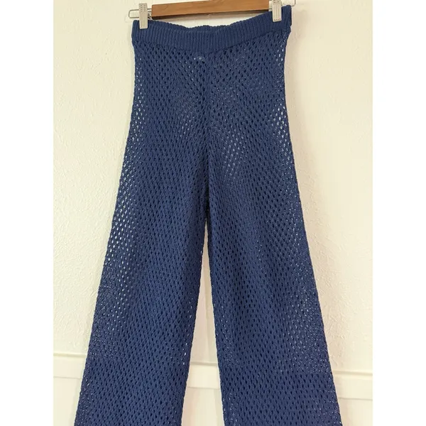 Shade & Shore Women’s XS Navy Blue Crochet Wide Leg Swim Cover Up Pants - Image 4