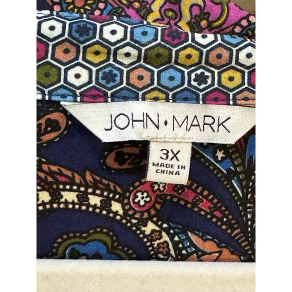 New John‎ Mark Floral Women's Plus Size 3X Roll Tab Sleeve Silky Top Artsy Boho - Image 8