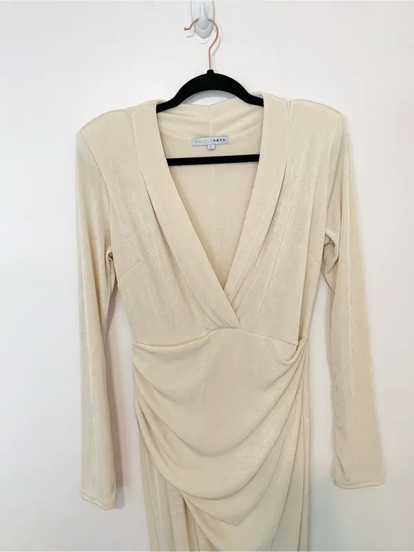 Baltic Born Pierce Shimmer Cream Long-Sleeve Gown with Side Slit - Image 3