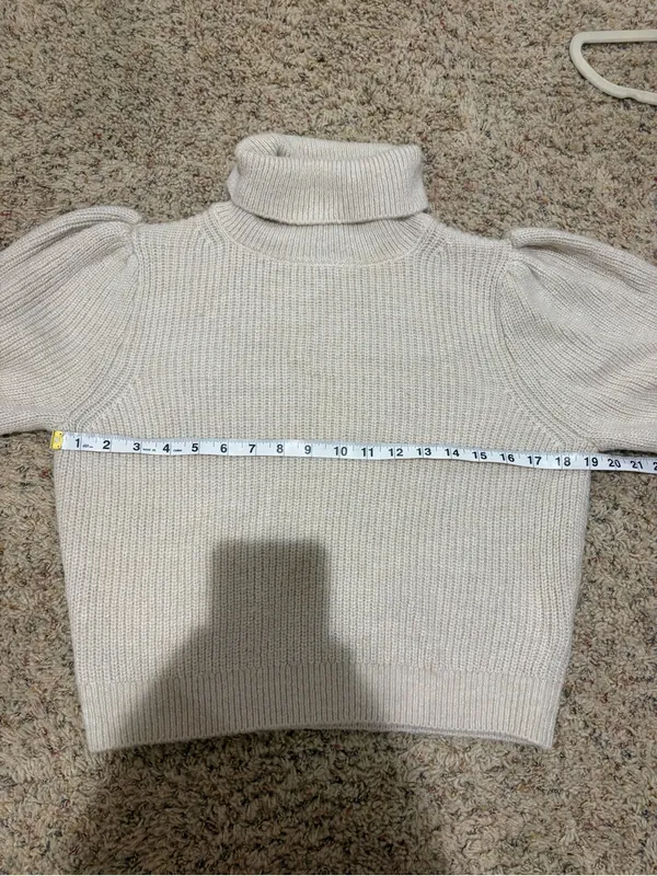 J. Crew Cream Cropped Puff Sleeve Turtleneck Sweater Wool Alpaca Size Medium - Image 13
