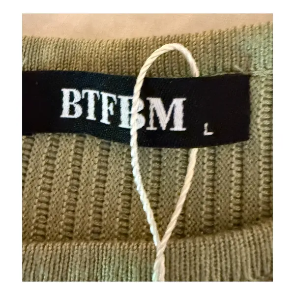 BTFBM Dress Womens Size L Ribbed Midi Knit Dress Olive Green Sleeveless NWT - Image 2