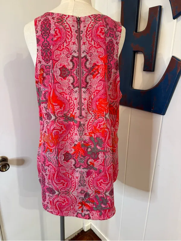 CAbi #127 Jubilee Pink & Orange Paisley Sleeveless Shell Tunic Sz L - Image 4