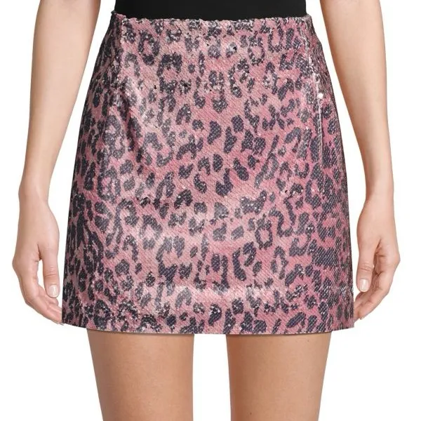 Free People Pink Leopard Print Sequin Mini Skirt - Image 3
