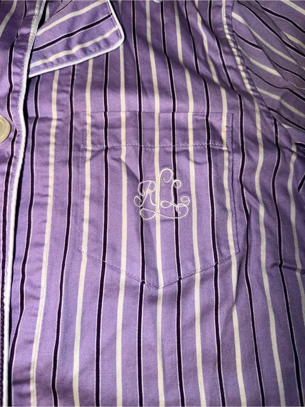 Lauren Ralph Lauren Striped Cotton Sleep Shirt-Purple Stripe Women’s Size-S - Image 2