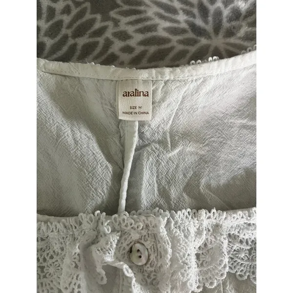 White Lace Trim Sleeveless Top Medium Cottagecore Coquette Boho Chic Milkmaid - Image 2