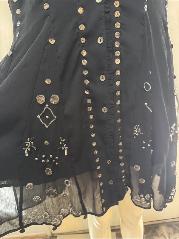 Free People Aston Black Studded Button-Front Sheer Tunic Dress Size Medium. A1 - Image 7