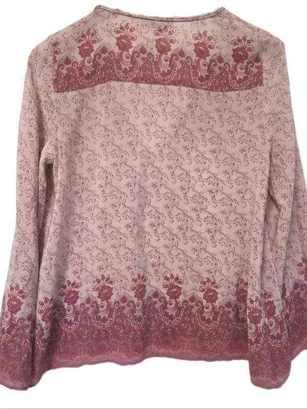 Calypso St Barth Pink floral silk Blouse Tassel Tie Top Floral V Neck Sheer Boho - Image 3