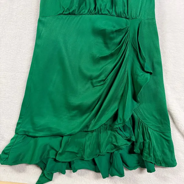 Bardot L Green Wrap Ruffle Hem Halter Mini Dress Tie Sash Cocktail Wedding Guest - Image 6