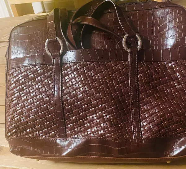 Coldwater Creek Brown Faux Leather Computer Laptop Briefcase Bag rarely used - Image 5