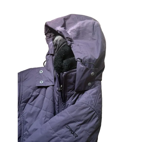 Spyder Women's Ski Jacket Medium Purple Quilted Hooded Insulated Fleece Lined - Image 8
