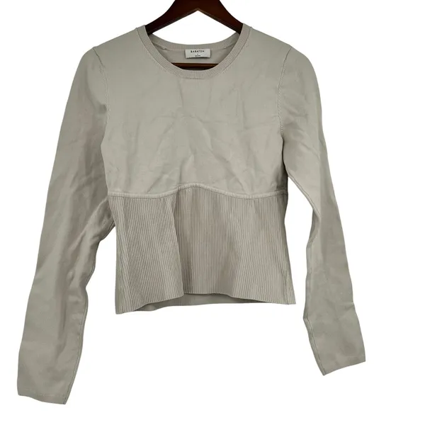 Aritzia Babaton Sculpt Knit Empire Longsleeve refinery off white top size large - Image 2